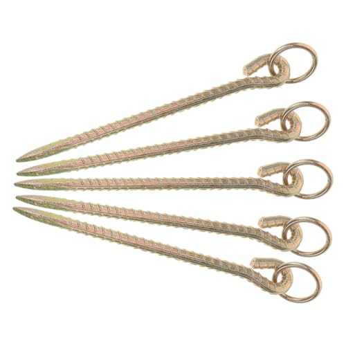 GLEAVI Heavy Duty Iron Livestock Tie Out Stakes Sturdy Ground Nails 5pcs for Securing Tents and Yard Use Portable Camping Pet Ground Spike for Large Animals