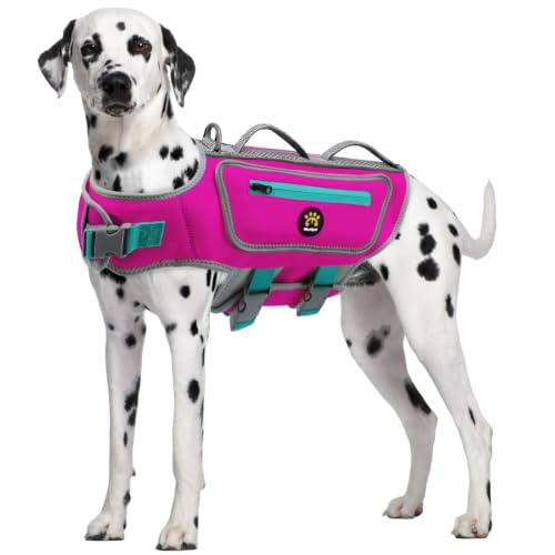 Dog Life Vests for Swimming, High Visibility Dog Life Jacket Lightweight Adjustable Reflective Dogs Swim Vest for Boating, High Floating Pet Life Preserver with Rescue Handle (Rosepink, XL) - color: RosePink, size: X-Large