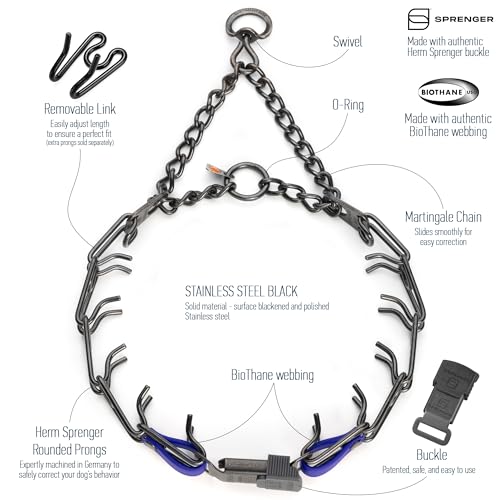 Herm Sprenger Black Stainless Steel Dog Collar with Quick Release ClicLock Buckle and Biothane Insert Training Collar Made in Germany (Blueberry Royal, 23in x 3.2mm(Neck Size up to19-20in)) - color: Blueberry Royal, size: 23in x 3.2mm(neck size up to19-20