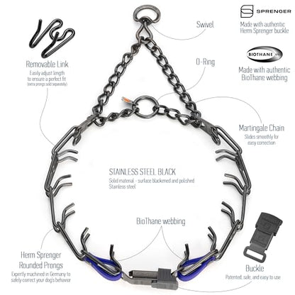 Herm Sprenger Black Stainless Steel Dog Collar with Quick Release ClicLock Buckle and Biothane Insert Training Collar Made in Germany (Blueberry Royal, 23in x 3.2mm(Neck Size up to19-20in)) - color: Blueberry Royal, size: 23in x 3.2mm(neck size up to19-20