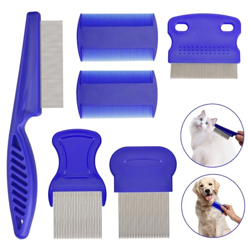 Flea Comb for Cats Dogs, 6 Pack Pet Lice Comb Set Pet Grooming Pets for Small, Medium & Large Pets (Blue) - color: Blue