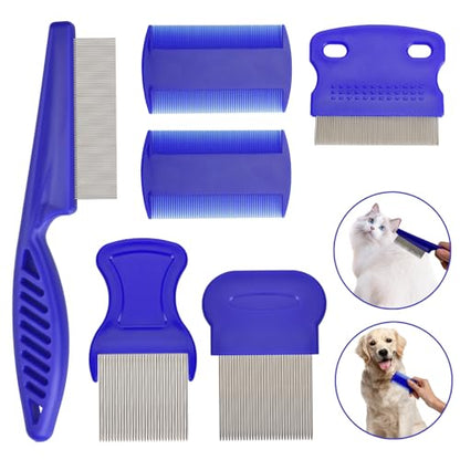 Flea Comb for Cats Dogs, 6 Pack Pet Lice Comb Set Pet Grooming Pets for Small, Medium & Large Pets (Blue) - color: Blue