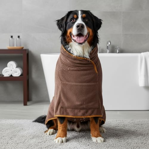 Dog Bathrobe Super Absorbent Quick Dry Microfiber Pet Drying Towel Adjustable Straps XS-XL (Brown,XS (8.8-16.5 lbs)) - color: Brown, size: XS (8.8-16.5 lbs)