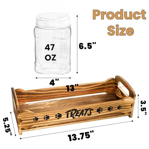 Tlence Dog Treats Container with 3 Plastic Jars, Dog Food Storage Canister with Wooden Stand, Airtight Pet Treat Holder for Dogs and Cats, Dog Snacks Treat Organizer with Scoop for Kitchen Counter
