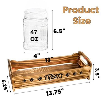 Tlence Dog Treats Container with 3 Plastic Jars, Dog Food Storage Canister with Wooden Stand, Airtight Pet Treat Holder for Dogs and Cats, Dog Snacks Treat Organizer with Scoop for Kitchen Counter