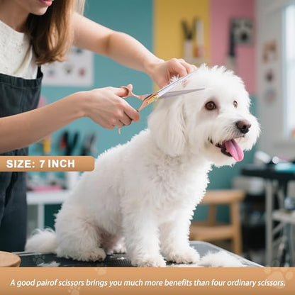 Professional Dog Grooming Scissors Rose Gold 440C Stainless Steel Straight Thinning Curved Chunker Shears for Pet Grooming Services Dogs and Cats (Straight, 7‘’) - size: 7‘’, style: Straight