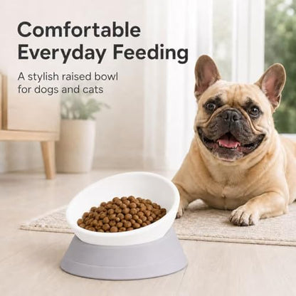 Tilted Angle Dog Bowls - Slanted Resin Dog Cat Food Bowl, Non-Slip Pet Feeder with Detachable Silicone Stand (Gray, L - 4 Cup) - color: Gray, size: L - 4 Cup