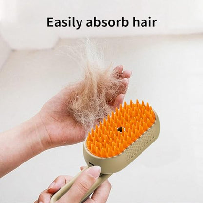 2 Pcs Pet Spray Massage Brush, Cat Hair Steam Brush for Shedding,Cleaning Pet Brush for Massage and Bathing with One Click Spray,Silicone Grooming Spray Comb with 360° Rotating Arm - color: White+khaki