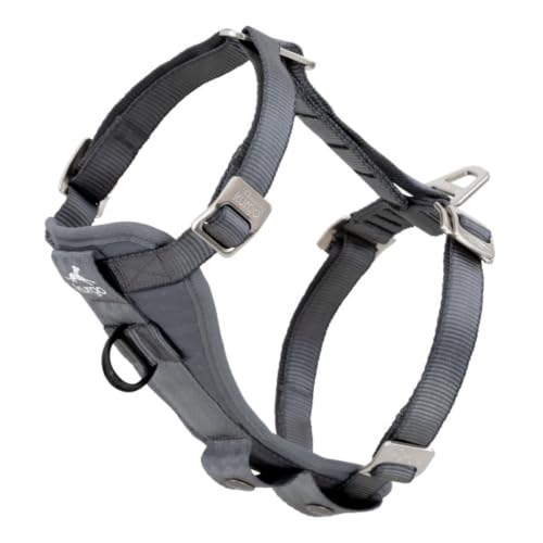 Kurgo Enhanced Strength Tru-Fit Dog Car Harness - Pet Travel Safety Harness - Crash Test Certified Fit - Five Point Adjustment - Secure Buckle - Padded Chest - Charcoal - Small