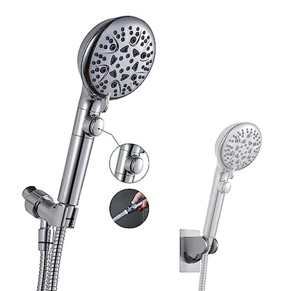 GwernKB Handheld Shower Head with On Off Switch 8-Mode High Pressure Showerhead with 79 Inches Extra-long Stainless Steel Hose and Bracket PLUS Extra Low-Reach Adhesive Wall Mount for Kids,Silver… - color: Silver
