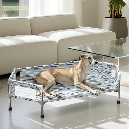 Elevated Dog Bed with Guardrail, Cooling Outdoor Pet Cot with 5-Sided Fence，Raised Dog Cot with 6-Metal Frame - size: Fence M