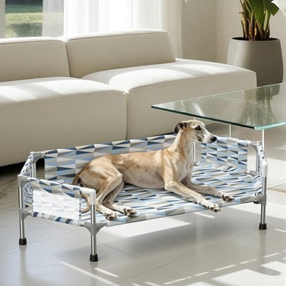 Elevated Dog Bed with Guardrail, Cooling Outdoor Pet Cot with 5-Sided Fence，Raised Dog Cot with 6-Metal Frame - size: Fence M