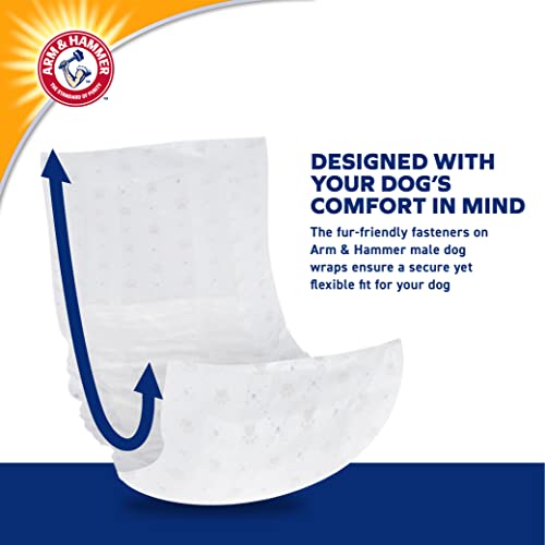Arm & Hammer X-Small Male Dog Wraps, Disposable Belly Band Diapers with Baking Soda Odor Control, Super Absorbent Leak Resistant Design for Marking and Incontinence, 9-14 Inch Waist, 12 Count - size: X-Small