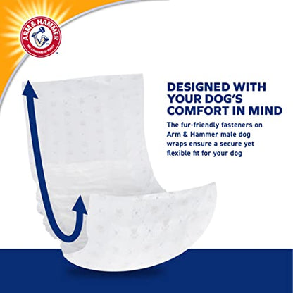 Arm & Hammer X-Small Male Dog Wraps, Disposable Belly Band Diapers with Baking Soda Odor Control, Super Absorbent Leak Resistant Design for Marking and Incontinence, 9-14 Inch Waist, 12 Count - size: X-Small