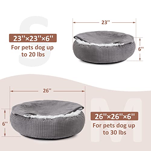 MIXJOY Dog Bed with Blanket, Round Calming Cozy Cave for Medium Dogs, Soft Plush Cuddler Puppy Bed and Burrow Cave, Anti-Slip Bottom, 26inch - size: 26.0"L x 26.0"W x 6.0"Th