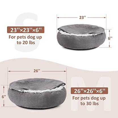 MIXJOY Small Dog Bed Cat Bed with Blanket Attached, Round Hooded Cozy Dog Cave Beds for Small Dogs, Soft Plush Cuddler Puppy Pet Bed, Anti-Slip Bottom, 23inch - size: 23.0"L x 23.0"W x 6.0"Th
