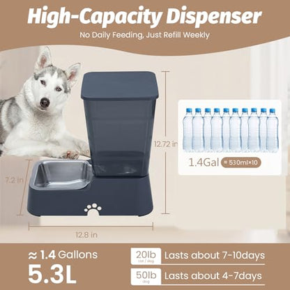 Automatic 5.4L/1.4Gal Pet Waterer, Pet Automatic Dog Water Dispenser Gravity Stainless Steel Water Feeder, Large Capacity Feeding Bowls for Cats and Medium & Large-Sized Dogs - color: Black, size: Water Only