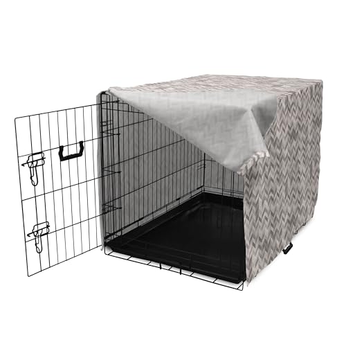 Lunarable Chevron Dog Crate Cover, Monochrome Stripes 3 Dimensional Pattern Geometric Chevron Design Abstract, Easy to Use Pet Kennel Cover for Cats & Medium Dogs, 24 Inch, Taupe and Grey - color: Taupe and Grey, size: 24 Inch