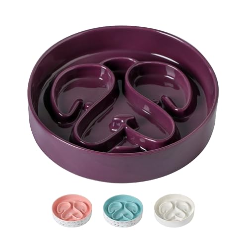 Slow Feeder Dog Bowl, Ceramic Dog Bowls 1.5 Cup Slow Feeding Bowl for Small and Medium Breed, Puzzle Dog Food Bowl for Fast Eater (Purple) - color: Purple