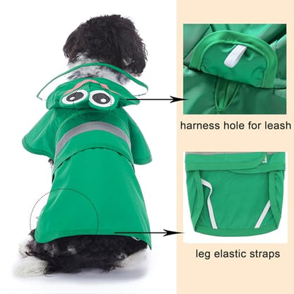 Zunea Waterproof Dog Raincoat with Hood for Small Dogs Reflective Puppy Rain Jacket Clothes with Leash Hole Funny Frog Pattern Pet Dog Poncho Slicker Costumes Chihuahua Doggie Rainwear Green S - color: green, size: S