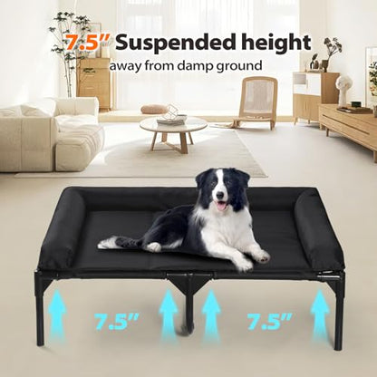 Elevated Dog Bed,Medium Raised Dog Cot with 3-Side Bolster, Waterproof Scratch-Resistant Dog Couch, Indoor & Outdoor Pet Bed for Medium Dogs, 30x27inches