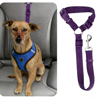 Secure Buckle Dog Seat Belt – 15.7~21.7 Inches Adjustable Pet Tether for Vehicle Safety - Purple