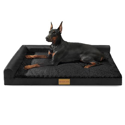 Patas Lague Orthopedic XL Dog Bed Large Sized Dog 42''X28'', Waterproof L Bolster Big Large Pet Sofa Beds with Removable Washable Cover, Soft Pet Couch Crate Mat with Nonskid Bottom, Black - color: Black, size: 42"L x 28"W x 3.5"Th