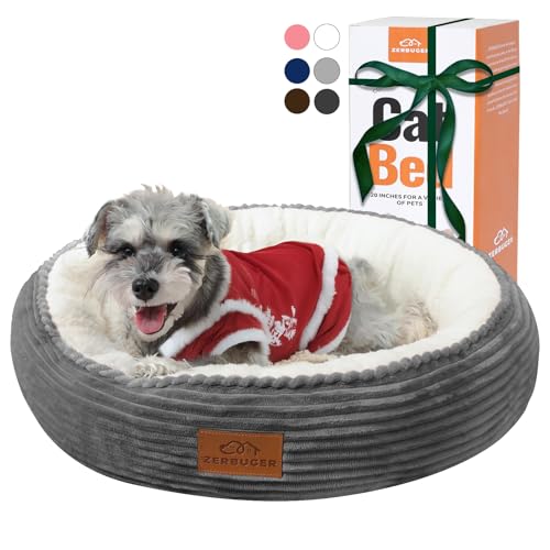Zerbuger 23in Round Cat Dog Bed for Large Medium Small Dogs Cats, Machine Washable Sleeping Sofa, Non-Slip Bottom Breathable Soft Calming Pet Cuddler for Indoor/Outdoor/Car/Cage, Dark Grey - color: Dark Grey, size: Medium