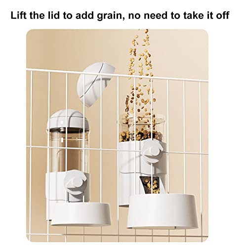 Pet Dog Cat Hanging Automatic Feeders Drinking Bowls, Auto Gravity Rabbits Feeder Water Set, Cage Pet Feeding Bowls Dispenser for Cats Dogs Puppy, Rabbit Hamsters Chinchilla Hedgehog (White-Water) - color: White-water