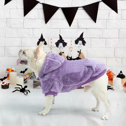 SCENEREAL Fleece Dog Sweaters Hoodie for Small Medium Large Dogs Girls Boys, Plush Fuzzy Dog Clothes Hoodies with Leash Hole, Winter/Fall Puppy Cold Weather Coat, Sherpa Hooded Sweatshirt, Purple S - color: Purple, size: Small