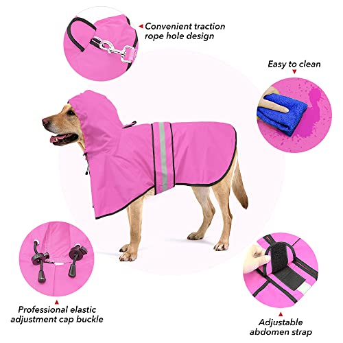 Waterproof Dog Rain Coat - Reflective Adjustable Pet Raincoat Jacket, Lightweight Dog Hooded Poncho Raincoats for Small to X- Large Dogs and Puppies (Pink, Medium) - color: Pink, size: Medium