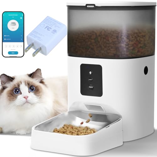 ANDOLL HOME 2.4G Automatic Cat Feeder, 4L WiFi Food Dispenser with 10s Voice Recorder, Pet Feeder up to 10 Meals per Day, Timed Cat Feeder with Dry Food Sealed Ring - color: Frosted White