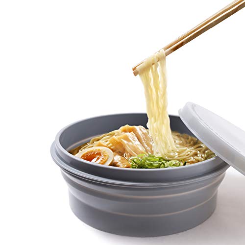IYYI Silicone Collapsible Bowl with Lid 800ML Folding Travel Bowl for Camping, Hiking, Heat Resistant ME.FAM Expandable Bowl (Gray) - color: Gray