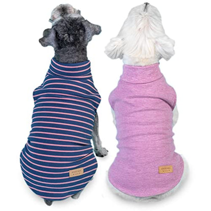 KYEESE 2Pack Dog Sweater Pullover Dog Sweaters for Small Dogs Girl Soft Dogs Clothes Stretchy Pet Sweatshirt Warm Pets Clothes Small Pets Sweaters Turtleneck Pet Coats - color: 1# Stripe+Purple, size: Large (12-18lbs)