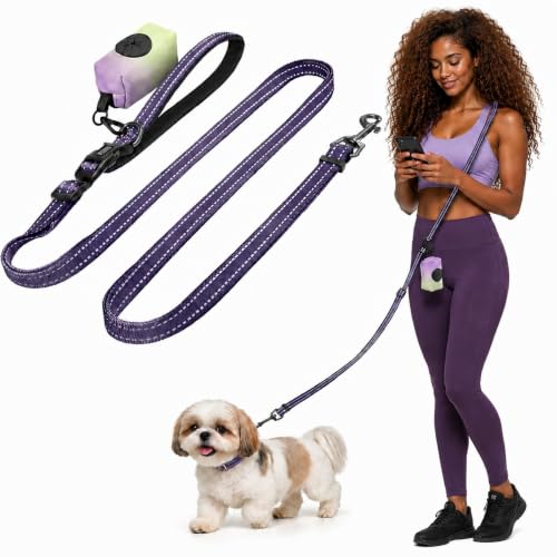 Kazazoo Hands-Free Dog Leash with Poop Bag Holder, Adjustable 4-7 Ft Waist for Dog Walking, Running for Small Dogs with Reflective Strips, Nylon Waist Belt, Deep Purple - color: Deep Purple