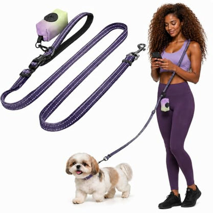 Kazazoo Hands-Free Dog Leash with Poop Bag Holder, Adjustable 4-7 Ft Waist for Dog Walking, Running for Small Dogs with Reflective Strips, Nylon Waist Belt, Deep Purple - color: Deep Purple
