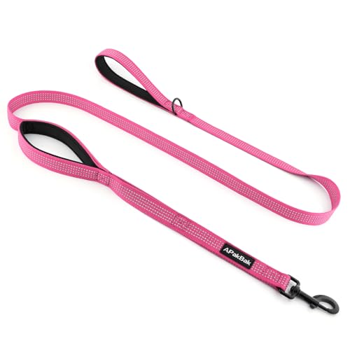 Double Handle Dog Leash 6 FT Reflective 2 Handle Traffic Lead with Padded Grip, Heavy Duty Nylon Leash for Walking Training, for Small Medium Large Dogs, Pink - color: Pink
