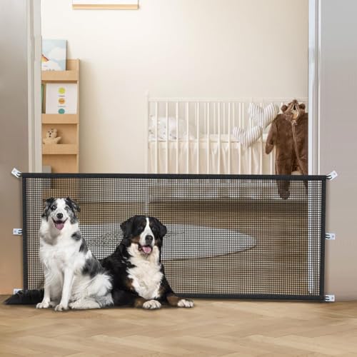 Dog Gate Indoor Pet Gates for Stairs: Dogs Screen Mesh Gate for The House Magic Gate for Kitchen Doorways Hallway Stairways Porch Yard 30 inch Tall, 55 inch Wide Fits 48''–52'' Openings - size: 30"Hx55"W(Pack of 1)