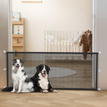 Dog Gate Indoor Pet Gates for Stairs: Dogs Screen Mesh Gate for The House Magic Gate for Kitchen Doorways Hallway Stairways Porch Yard 30 inch Tall, 55 inch Wide Fits 48''–52'' Openings - size: 30"Hx55"W(Pack of 1)