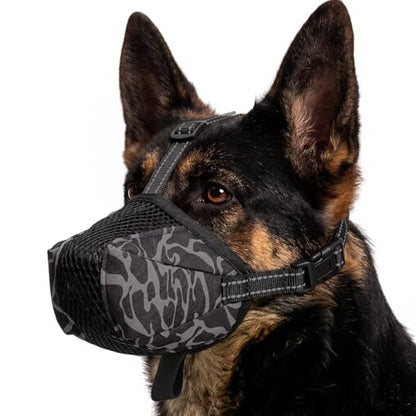 Dog Muzzle, Breathable Mesh Dog Muzzle to Prevent Biting & Scavenging, Soft No-Chafe Muzzles with 3-Way Secure Straps, Adjustable Anti Slip Dogs Mouth Cover for Small Medium Large Dogs, Black M - size: M