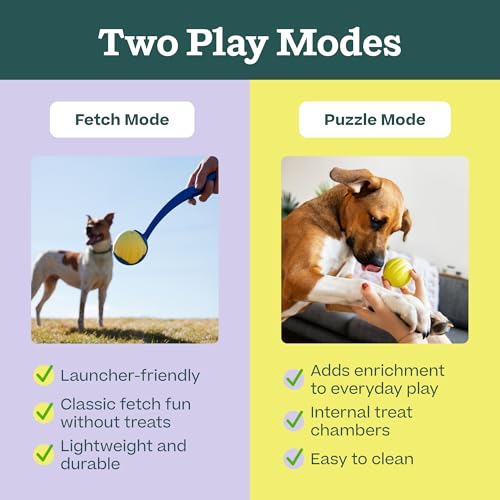 WOOF Flyball - 2-in-1 Fetch Ball and Dog Treat Dispenser Toy - Interactive Puzzle for Enrichment - Fits Standard Ball Launchers - Durable, Tooth-Friendly Rubber - The Perfect Dog Gift - 3 Pack