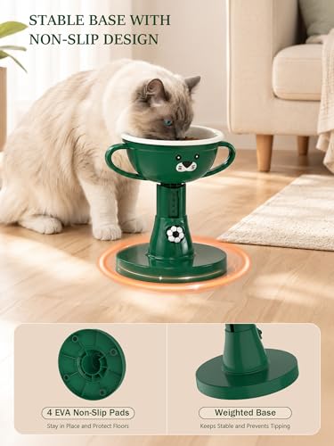 Raised Cat Bowl Elevated Cat Feeding Station, 7-Level (4.7-8.2) Height Food and Water Bowls for Cats and Small Dogs, 60° Tilt Cats Feeder for Indoor Spine Protection Anti-Vomiting, Green - color: Green