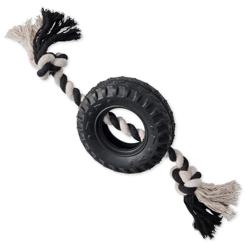 Pet Passion Natural Rubber Tire and Organic Cotton Rope Pull and Chew Dog Toy for All Pet Breeds, Black, Medium - color: Black, size: Medium