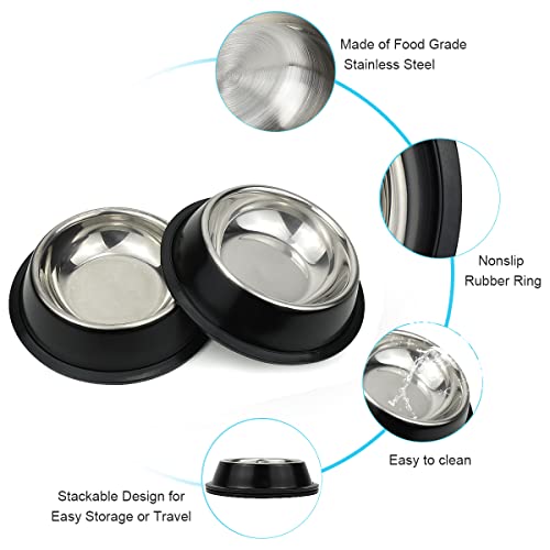 Stainless Steel Dog Bowls, Food and Water Non Slip Anti Skid Stackable Pet Puppy Dishes for Small, Medium and Large Dogs (2 Pack) - color: Black, size: 2¼ Cup/18 oz