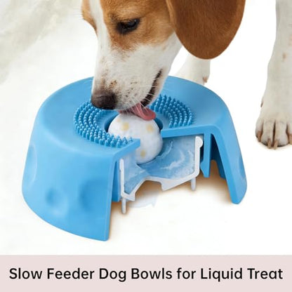 Slow Feeder Dog Bowl with Rolling Ball for Dogs Anti-Slip Lick Bowl for Liquid Treats, Bone Broth, Yogurt & Wet Food, Interactive Pet Feeding Toy and Enrichment Ball-Roll for Small to Large Breeds