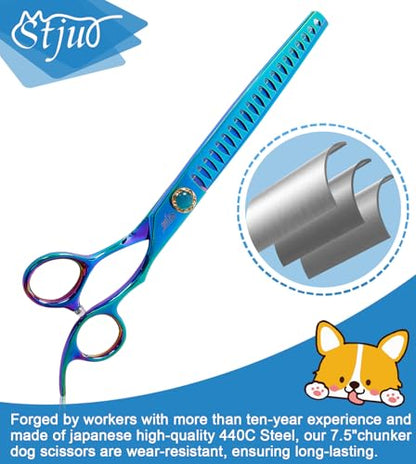 7.5'' Dog Chunker Scissors for Grooming 440C Stainless Steel Green Professional Pet Trimming Scissors Sharp Blades Cutting for Dogs and Cats Shears - style: Chunker