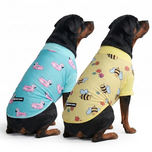 Spark Paws Sunblock Dog T-Shirt, SPF30 Protection, Lightweight Breathable Quick Dry for Dogs with Sensitive Skin - Bees & Flamingo (Set of 2) - Size 5XL - color: Bees & Flamingo, size: 5XL: 115-150lbs