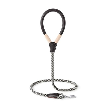 Mile High Life Dog Leash, Rope Leash with Genuine Leather Handle and Heavy Duty Metal Clasp, Great for Small Medium Large Dogs (Black Khaki, 4FT) - color: Leather Handle-Black Khaki, size: 48 Inch-1/2"
