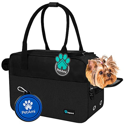 PetAmi Dog Purse Carrier for Small Dogs Cats, TSA Airline Approved Soft-Sided Pet Carrier with Pockets, Ventilated Travel Tote Bag with Bed & Shoulder Strap, Puppy Kitten, Max 12 lbs, Black - color: Black