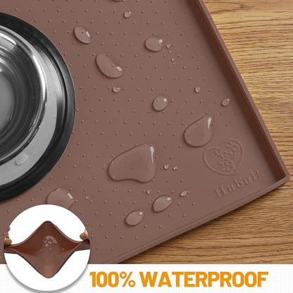 Hubulk Dog Feeding Mat,100% Waterproof Food Grade Silicone Pet Food and Water Bowl Placemat,Dishwasher, High Raised Edge to Prevent Spills,Nonslip Tray to Stop Messes on Floor（32"x24"x1.0", Brown） - color: Brown, size: 32"l X 24"w